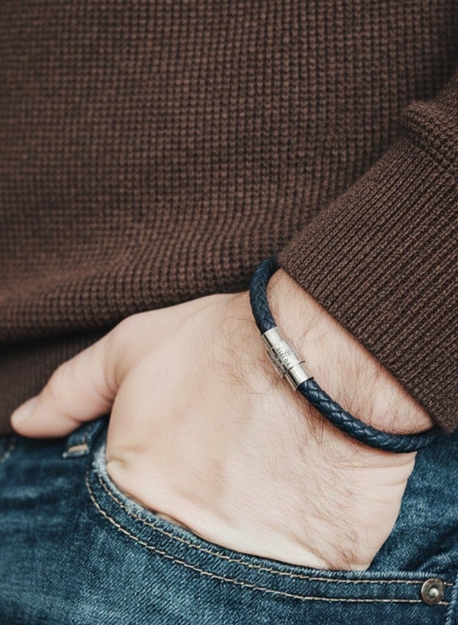 Riblor Vittorio Leather Bracelet Navy Blue - Image 2